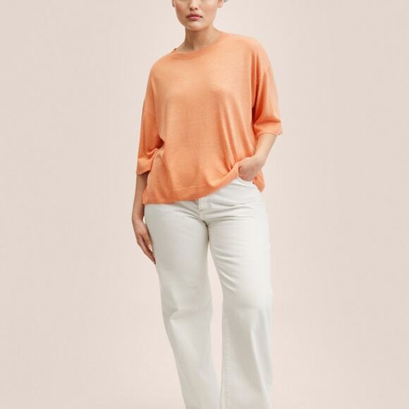 Mango MNG Orange Fine Knit Oversized Tee Shirt Plus Size‎ 3X Casual NEW - Picture 1 of 9